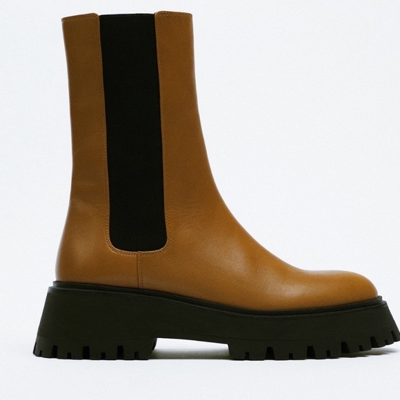 NEW Leather Zara Lug Boots Brown - Picture 3 of 5